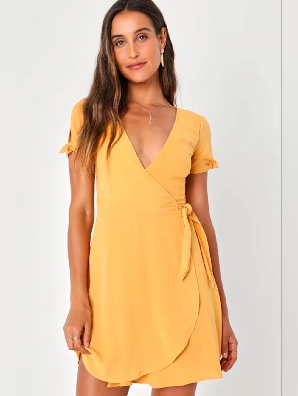 Lulu's My Philosophy Golden Yellow Wrap Dress Size S